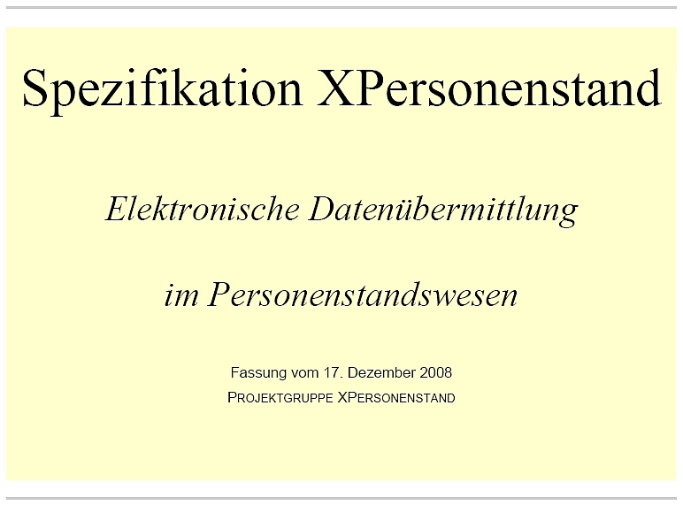 Erste Seite der Spezifikation XPersonenstand