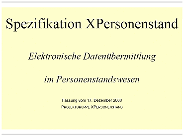 Erste Seite der Spezifikation XPersonenstand