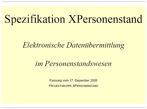 Erste Seite der Spezifikation XPersonenstand